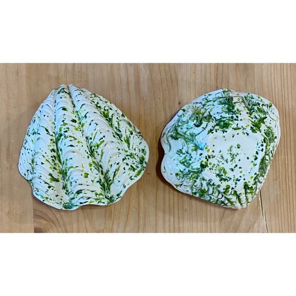 Green & White Ceramic Clam Shell Trinket / Candy / Soap / Nuts Dish Ocean Sea - Picture 6 of 6